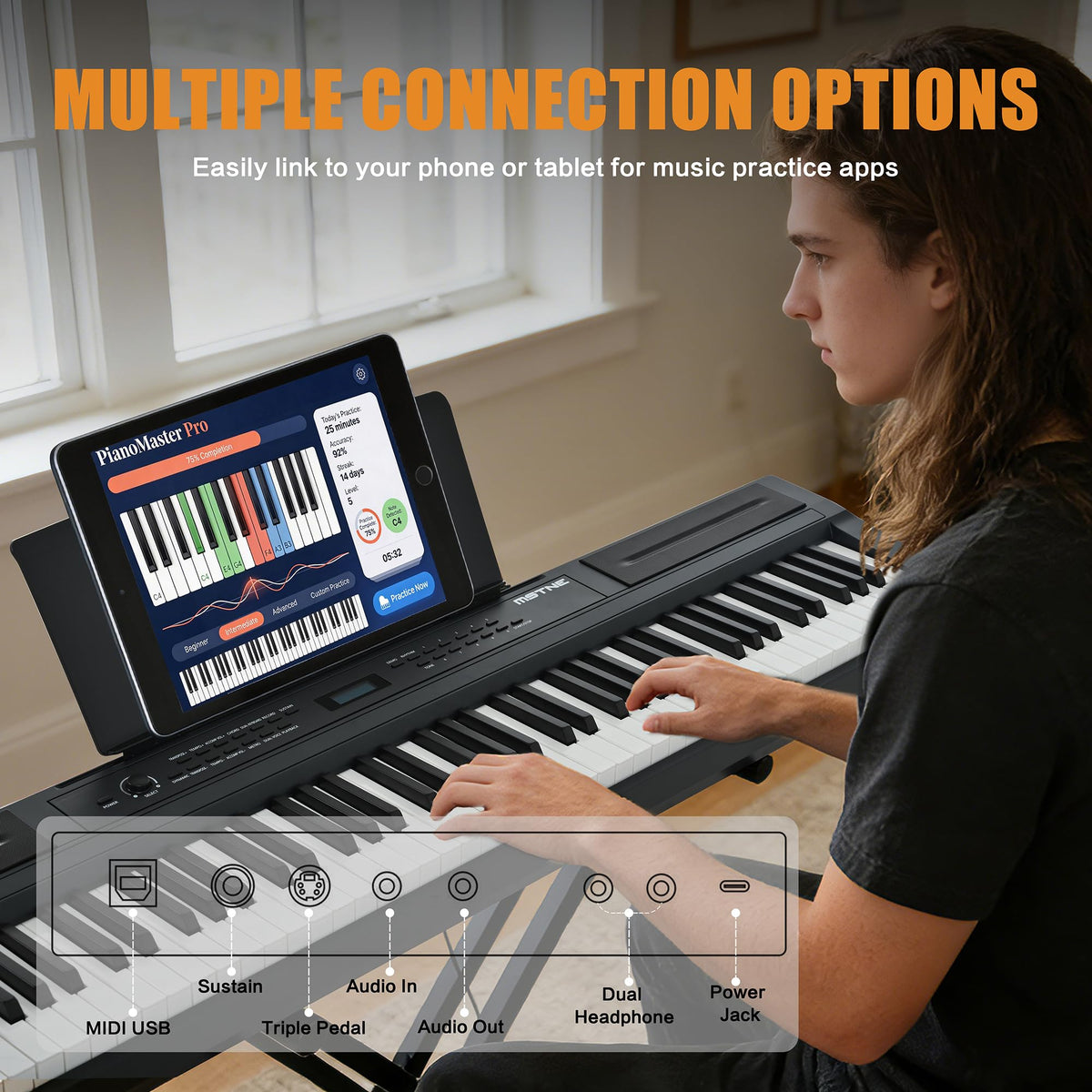 88 Key Weighted Hammer Action Digital Piano with Stand and 3 Pedal Unit H59066