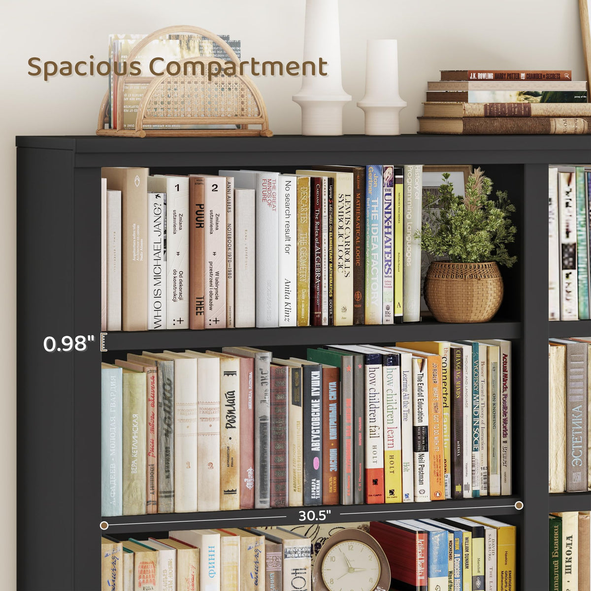 73" Tall Black 6-Tier Double Wide Bookshelf H19836