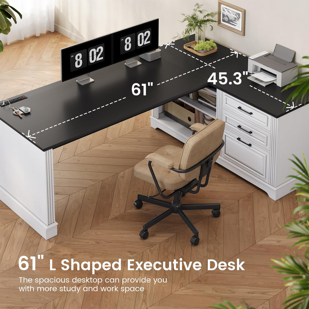 61" L Shaped Desk with Drawers N6977