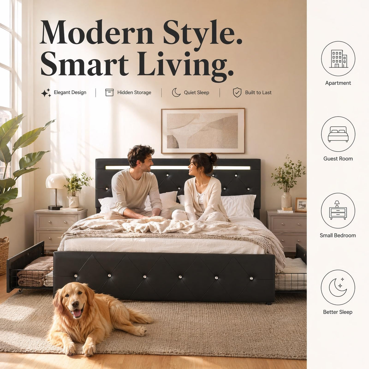 Full Upholstered Bed Frame with 4 Storage Drawers & Headboard Z39384