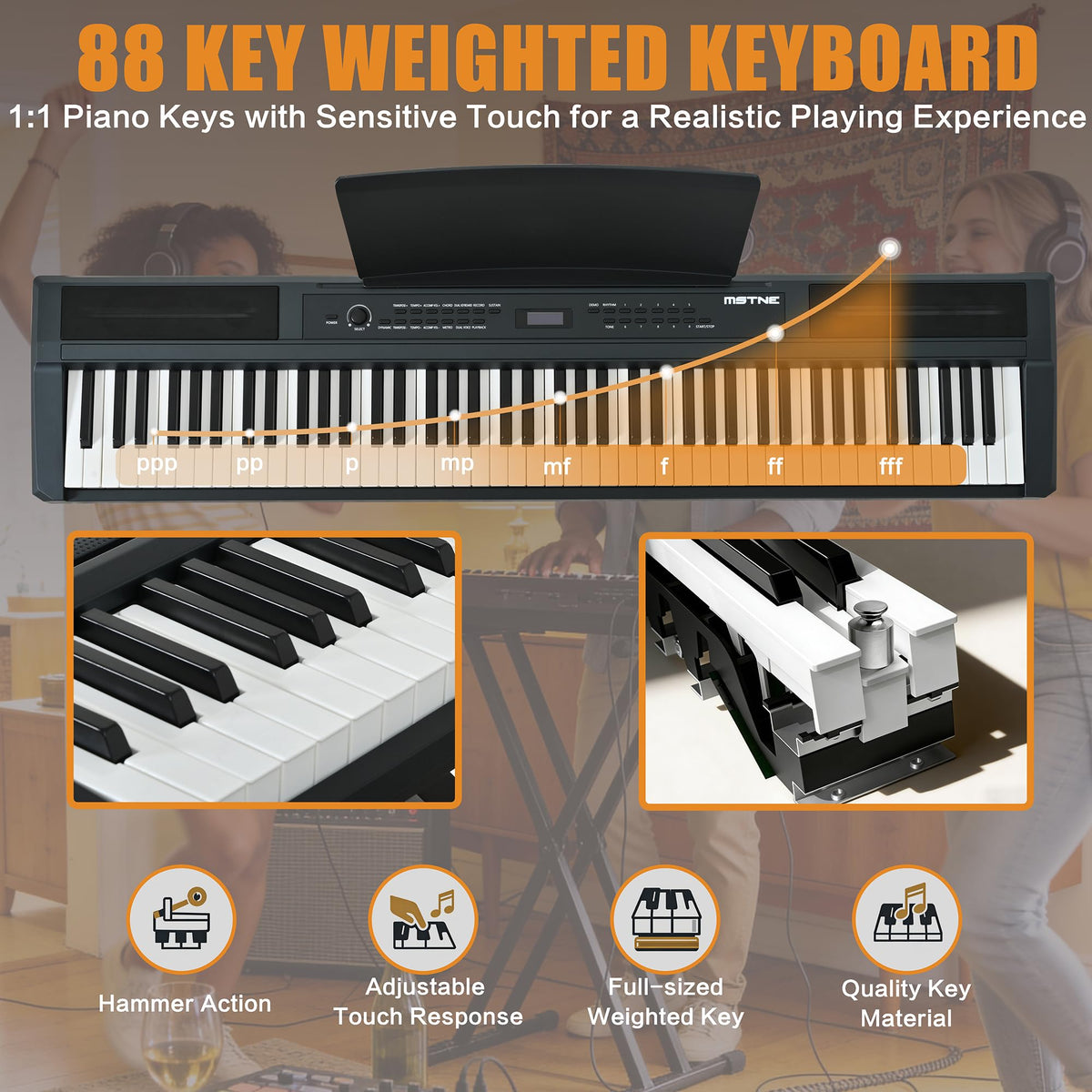 88 Key Weighted Hammer Action Digital Piano with Stand and 3 Pedal Unit H59066