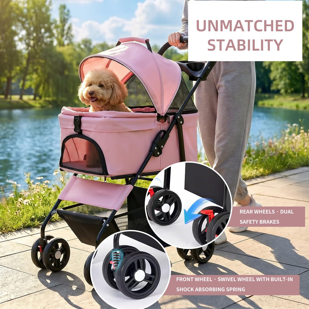 Pink Pet Stroller with Detachable Carrier L69209