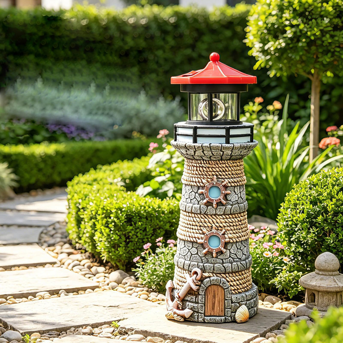 Solar Powered Resin Lighthouse Ornament W1379