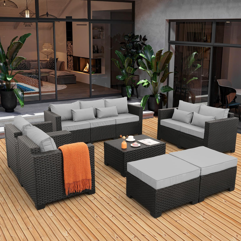 7 Piece Light Grey Cushions Patio Furniture Set with Storage Table G52457
