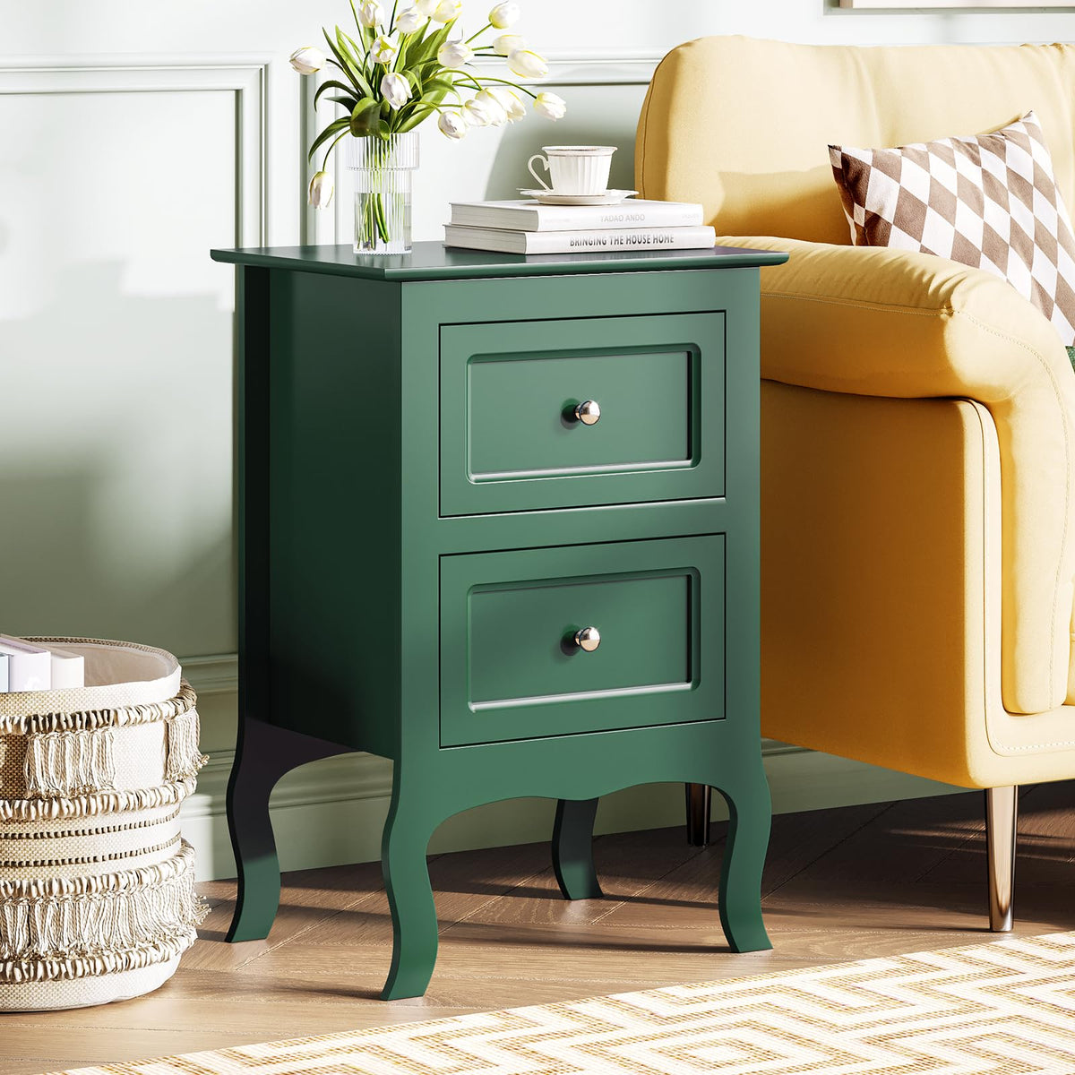 Green Nightstand Set of 2 Wood T55859