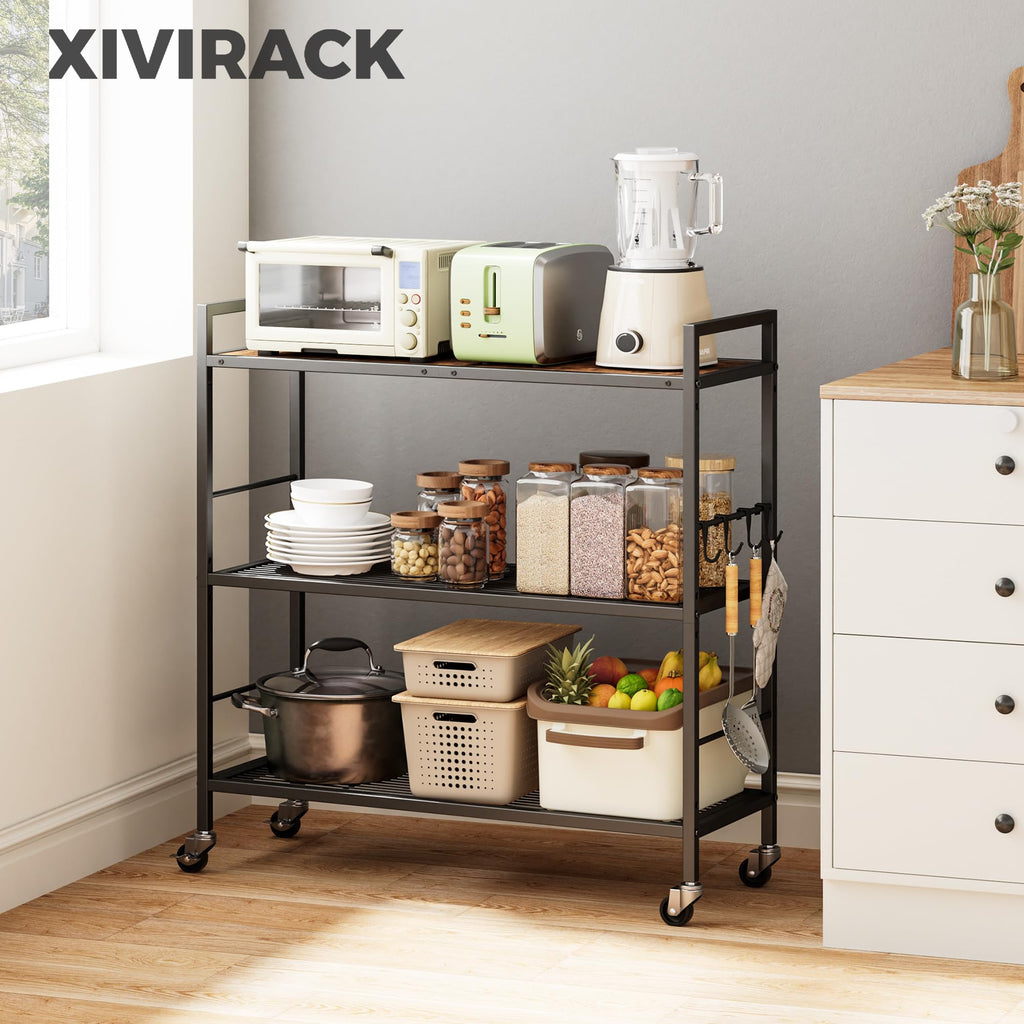 3-Tier Metal Storage Rack with Wheels, Mesh Shelving Unit, Black Z289107