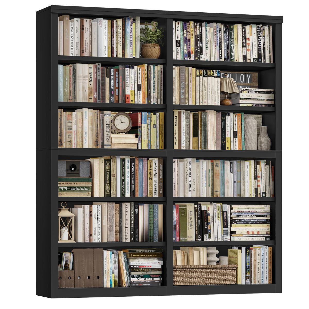73" Tall Black 6-Tier Double Wide Bookshelf H19836