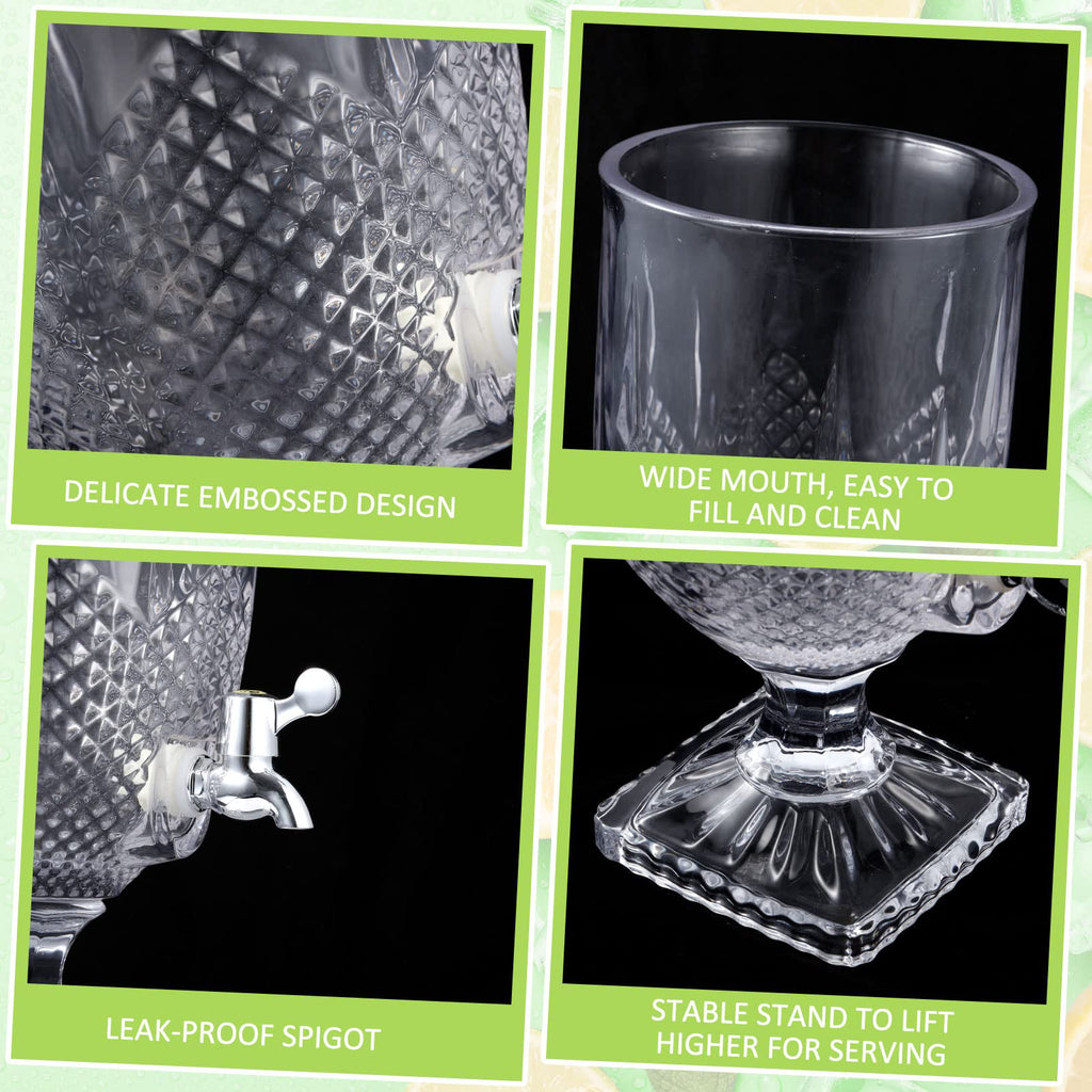 2 Pieces 1.3 Gallon Glass Drink Dispensers with Stand and Spigot I823767