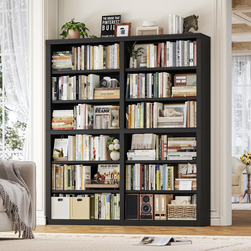 73" Tall Black 6-Tier Double Wide Bookshelf H19836