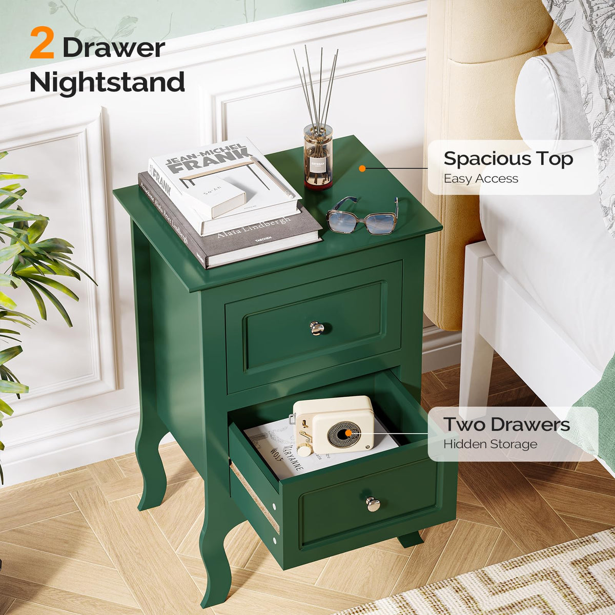 Green Nightstand Set of 2 Wood T55859