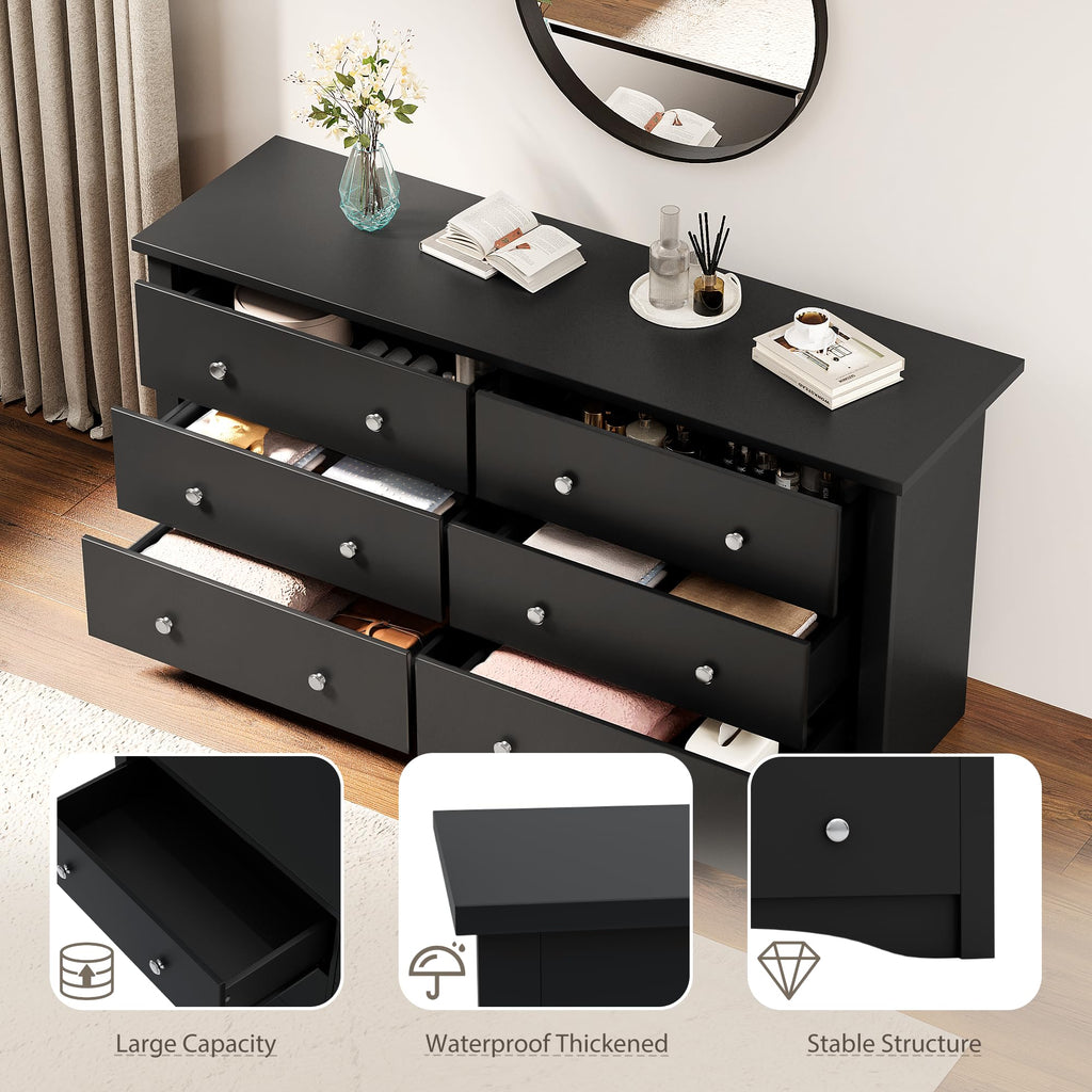 Black 6 Drawer Dresser L413
