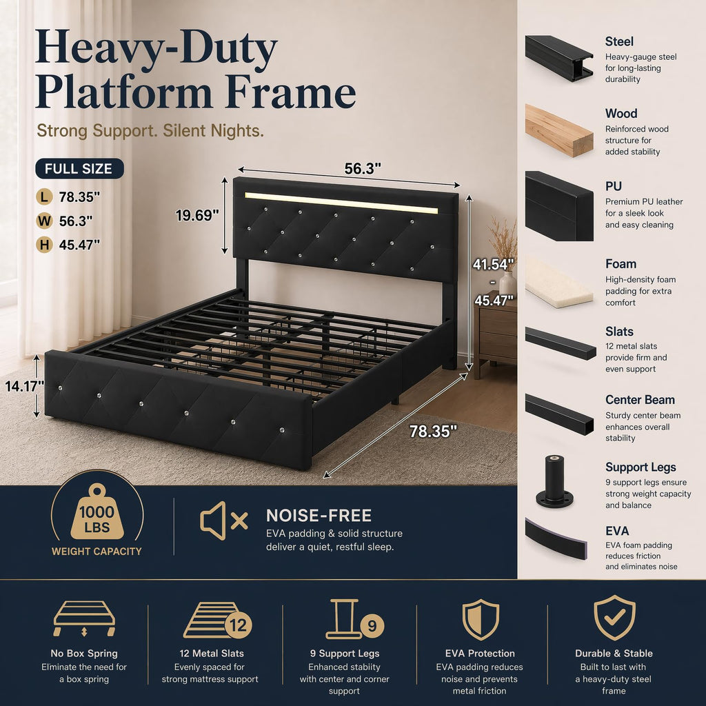 Full Upholstered Bed Frame with 4 Storage Drawers & Headboard Z39384