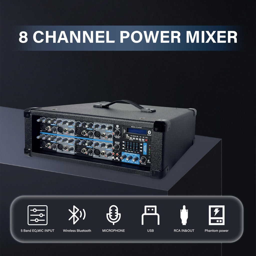 2400W Bluetooth PA Speaker System with Powered Mixer and Passive Speakers Y630931