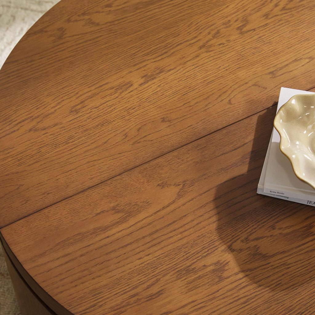 Solid Oak Wood Veneer Coffee Table with Storage, 36 Inch, Medium Brown Oak P22747