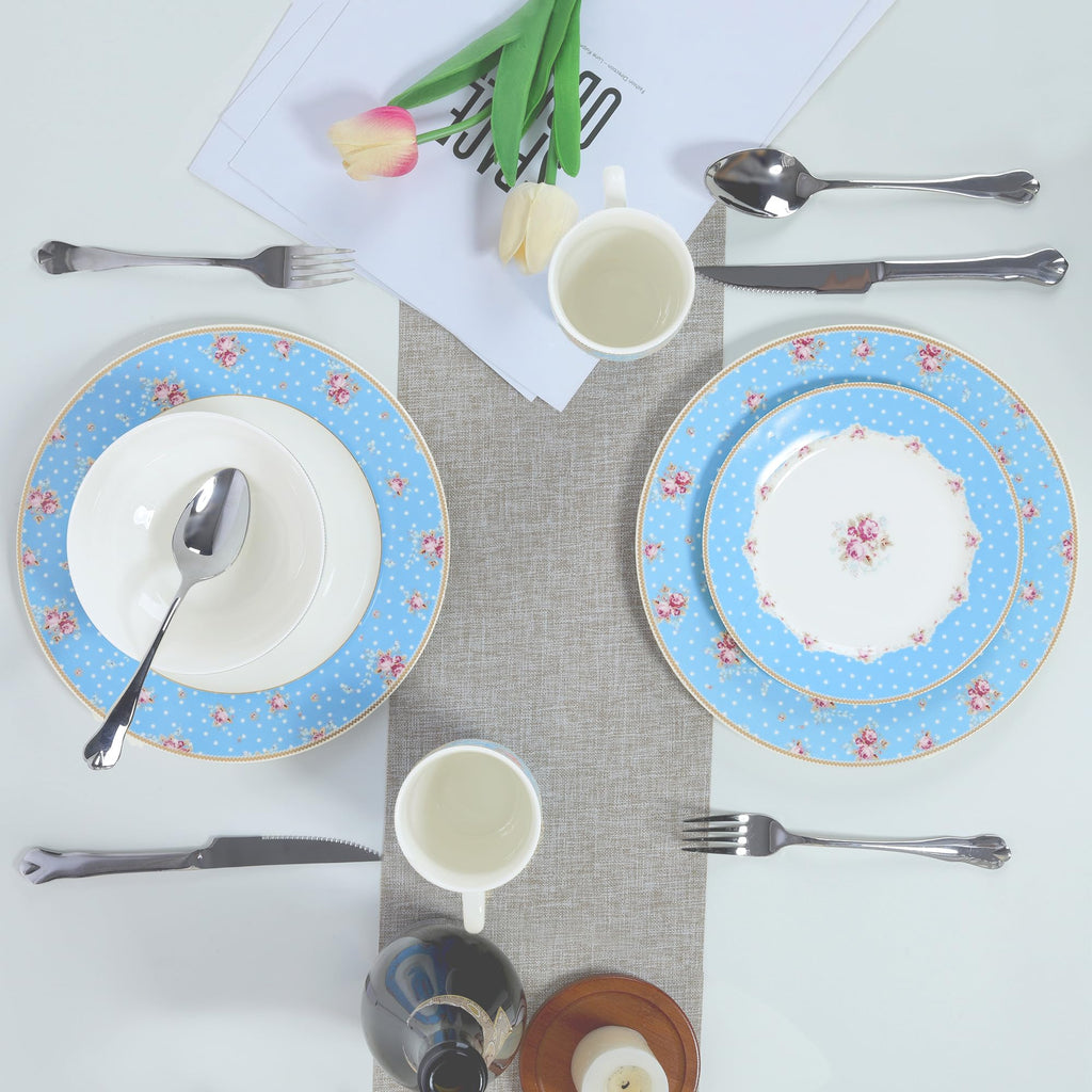 12 Piece Blue Floral Ceramic Dinnerware Set S6055