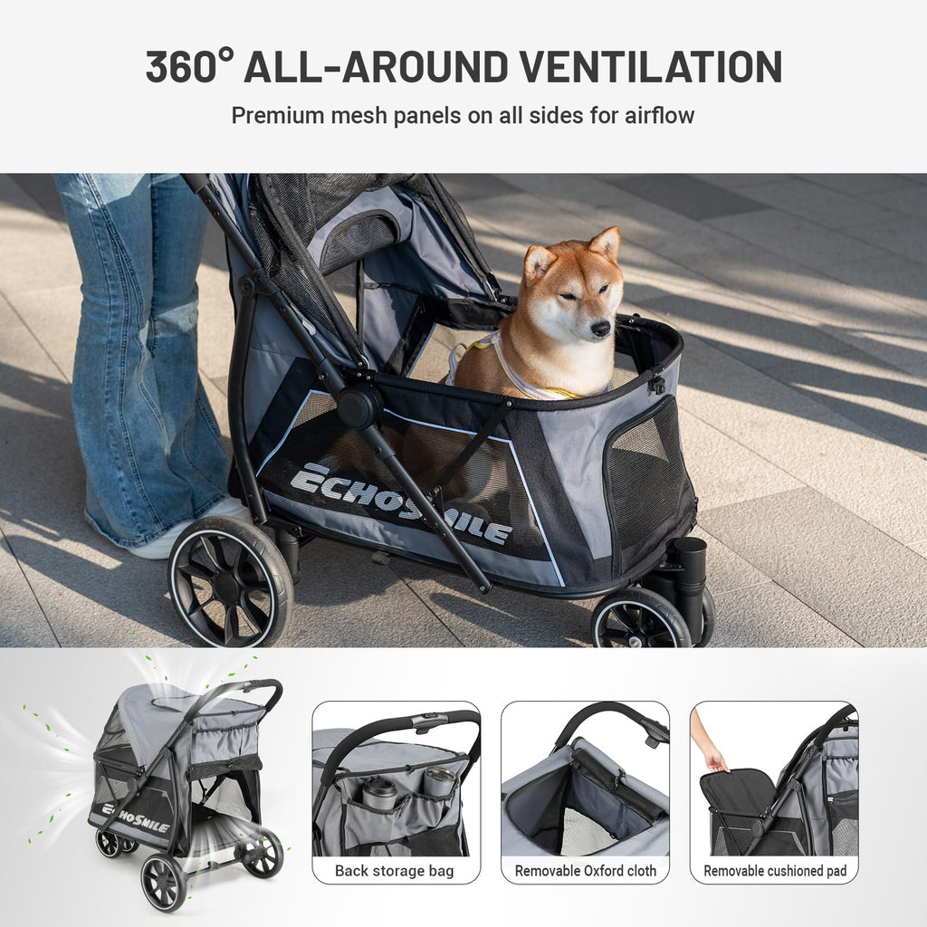 Foldable 3 Wheels Gray Dog Stroller N699