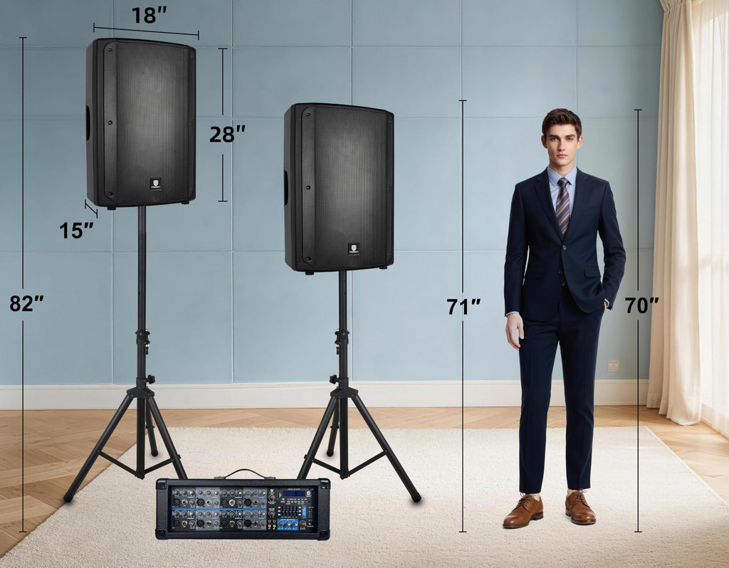 2400W Bluetooth PA Speaker System with Powered Mixer and Passive Speakers Y630931