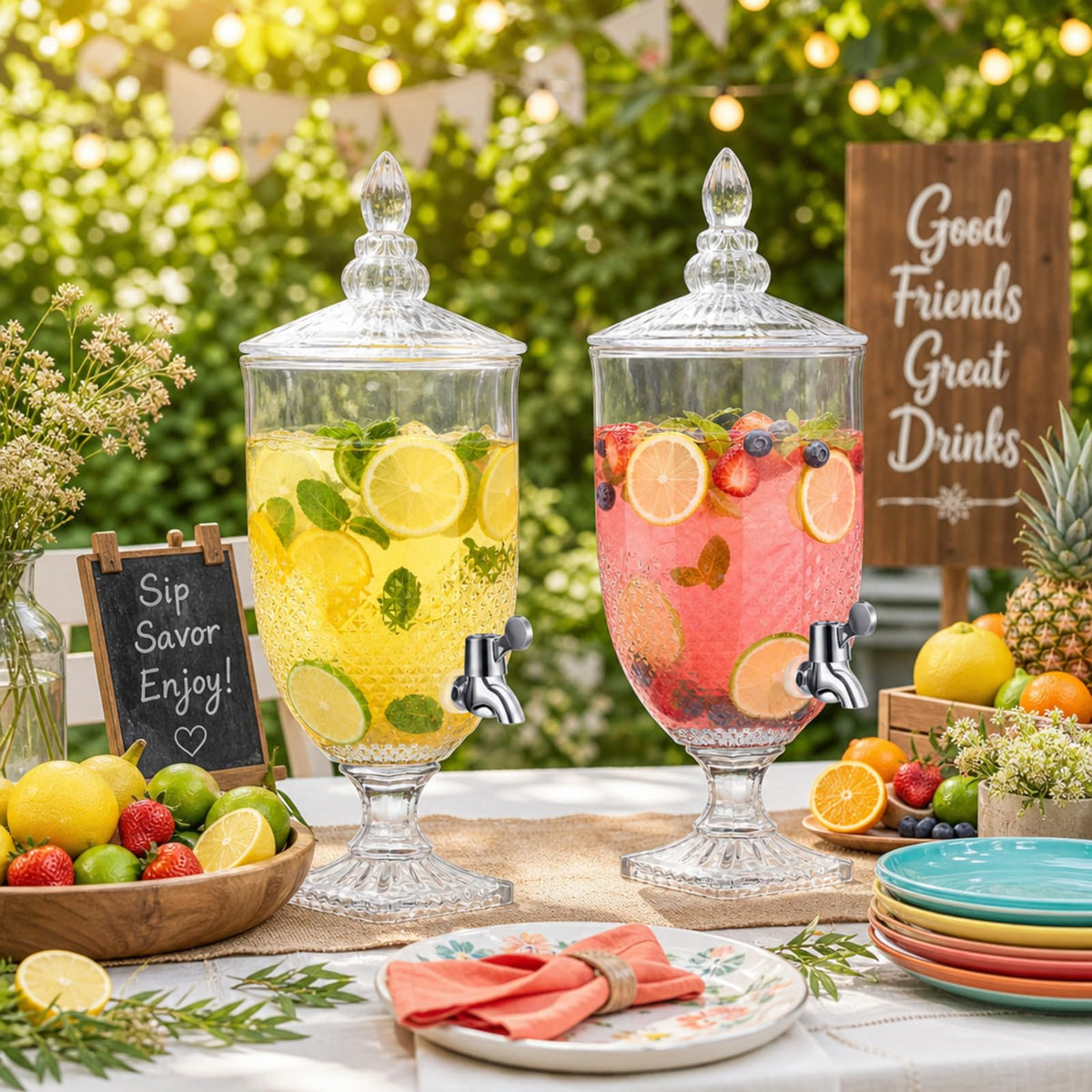 2 Pieces 1.3 Gallon Glass Drink Dispensers with Stand and Spigot I823767