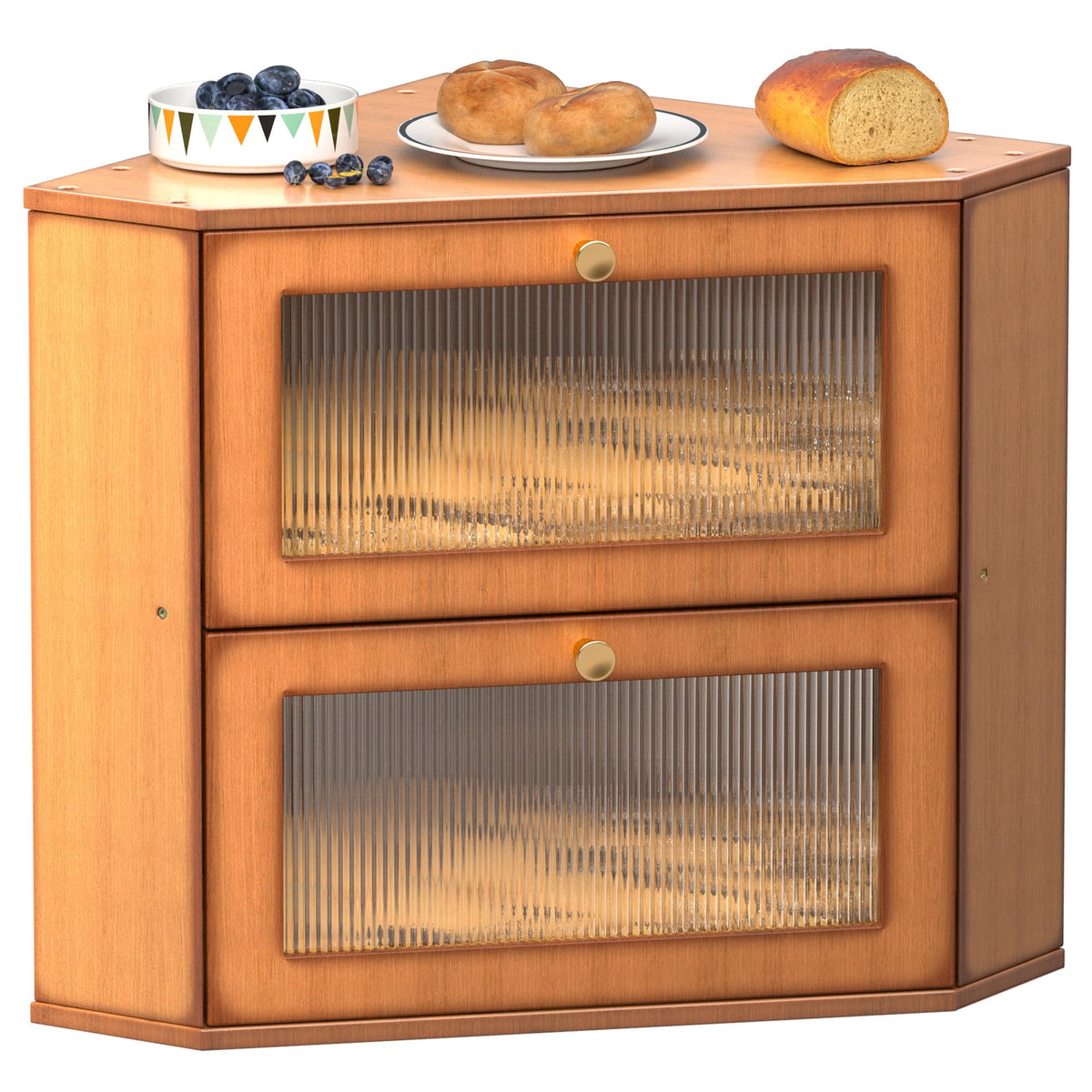 Large Capacity 2 Layer Bamboo Bread Box with Acrylic Window D65509