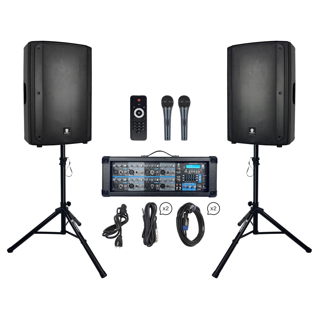 2400W Bluetooth PA Speaker System with Powered Mixer and Passive Speakers Y630931