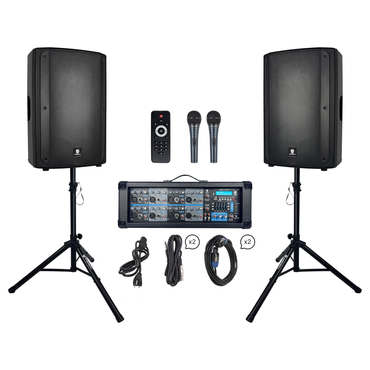 2400W Bluetooth PA Speaker System with Powered Mixer and Passive Speakers Y630931
