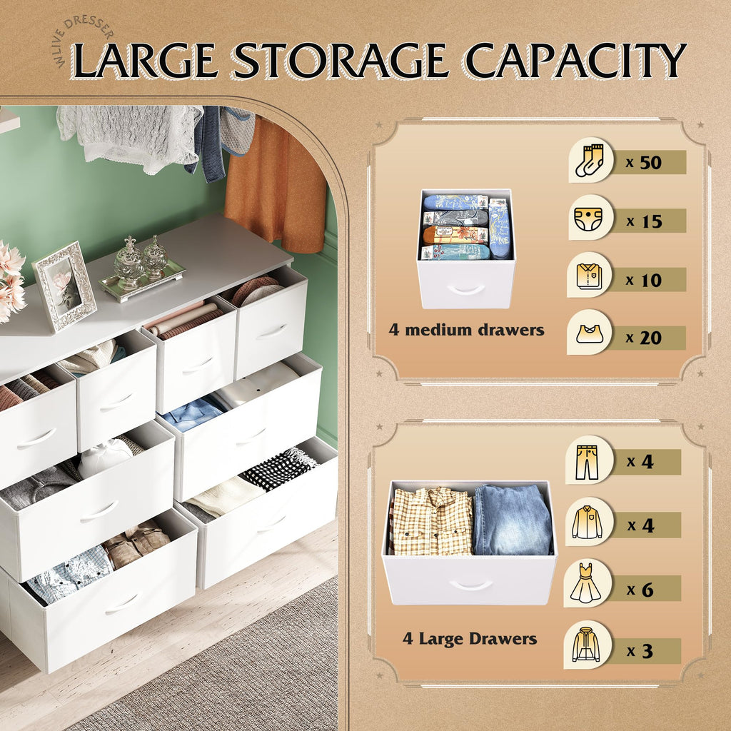 White 8 Drawer Dresser H900