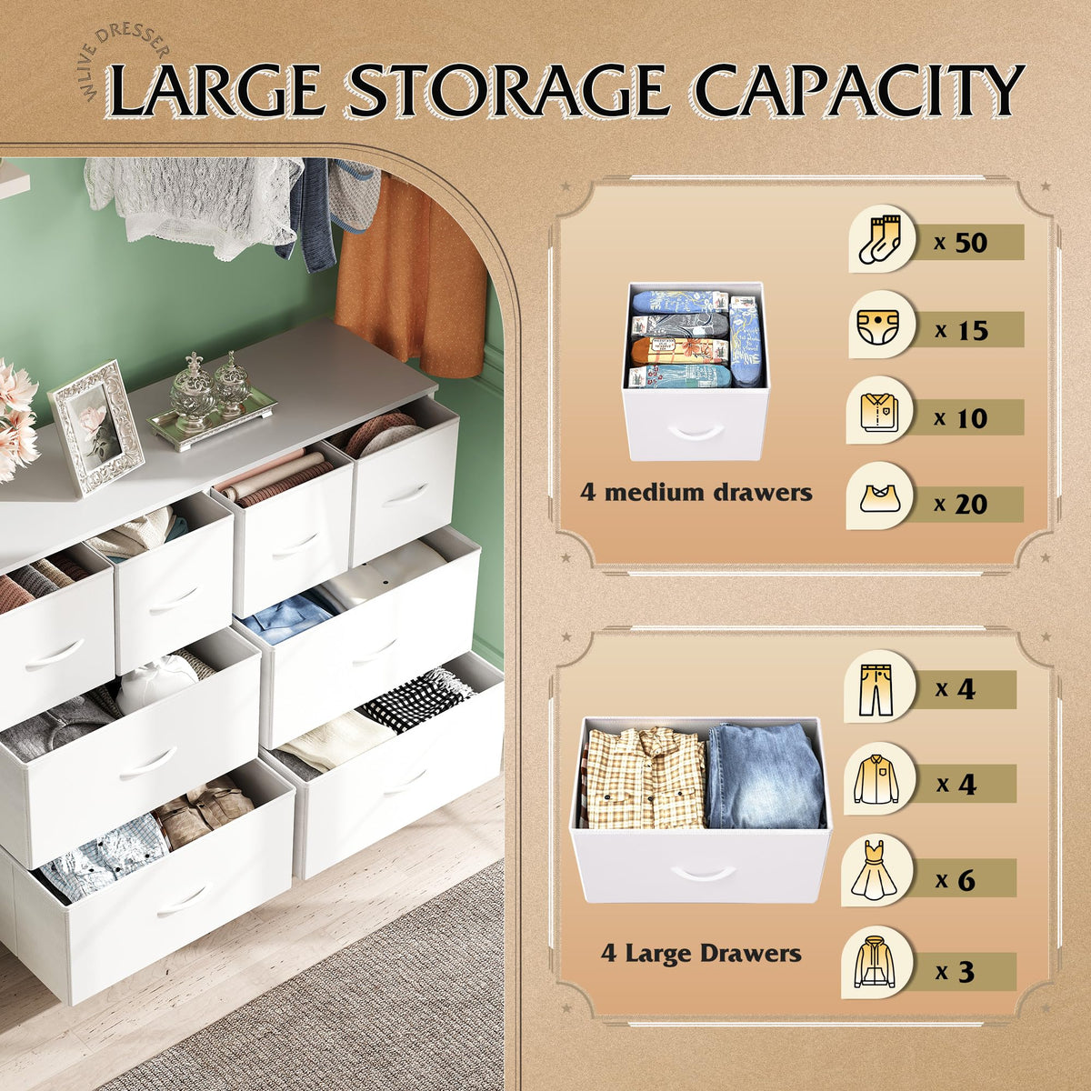 White 8 Drawer Dresser H900
