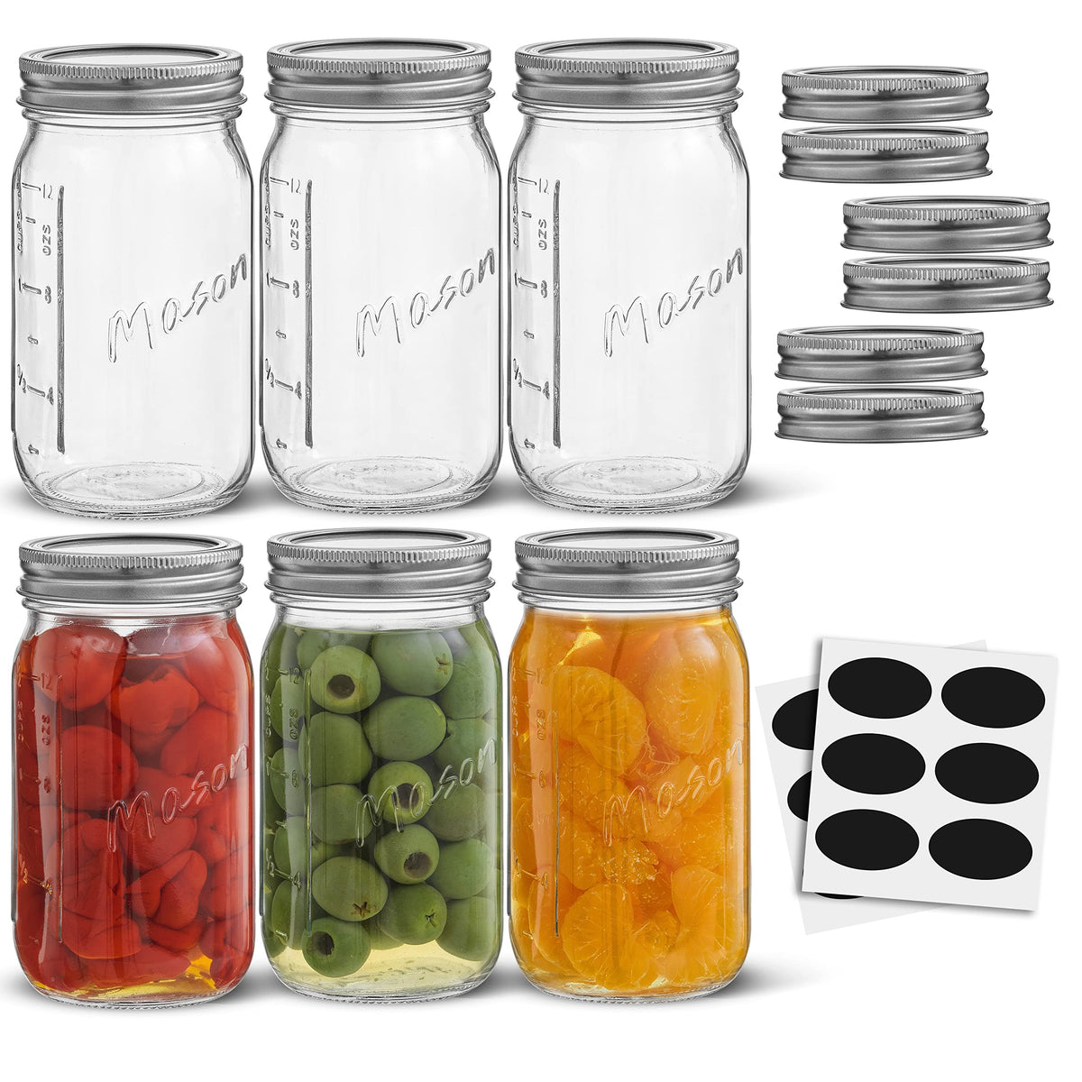 16 Oz 6-Pack Regular Mouth Glass Mason Jars with Lids S28667