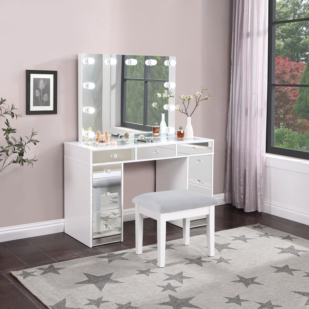 White Velvet 9-Drawer Vanity Table Set P884400