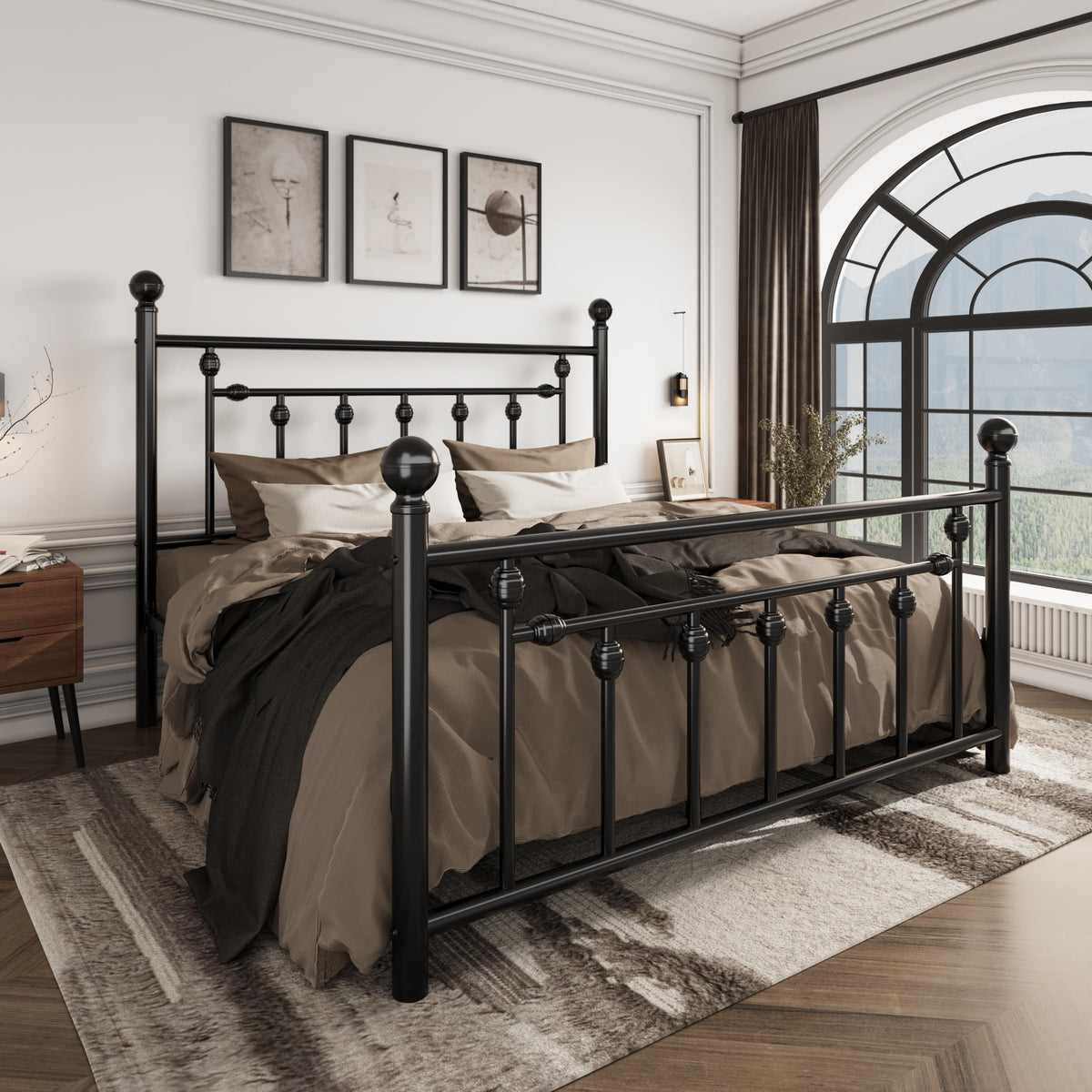 14" Full Size Black Metal Platform Bed Frame with Headboard and Footboard E289